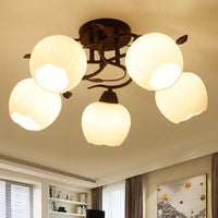 1 Light Globe Semi Flush Light Traditional White Glass Ceiling Mounted Fixture - Rebooters