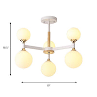 6/12-Light Glass Ball Hanging Chandelier Wood Metal Lamp - Rebooters