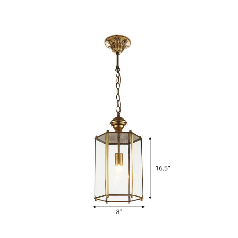 1 Light Lantern Pendant Lighting Fixture Traditional Brass Clear Glass Hanging Ceiling Light - Rebooters