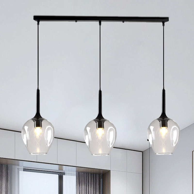 Tulip Cluster Pendant Lamp with Linear Design Modern Amber Smoke Blue Glass 3 Lights Black Ceiling Hung Light - Rebooters