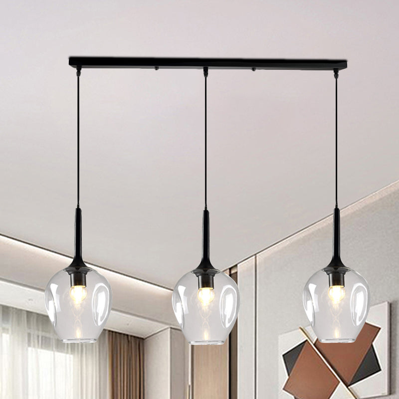 Tulip Cluster Pendant Lamp with Linear Design Modern Amber Smoke Blue Glass 3 Lights Black Ceiling Hung Light - Rebooters