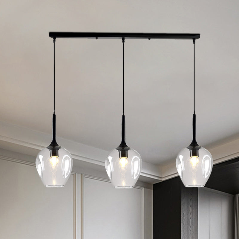 Tulip Cluster Pendant Lamp with Linear Design Modern Amber Smoke Blue Glass 3 Lights Black Ceiling Hung Light - Rebooters