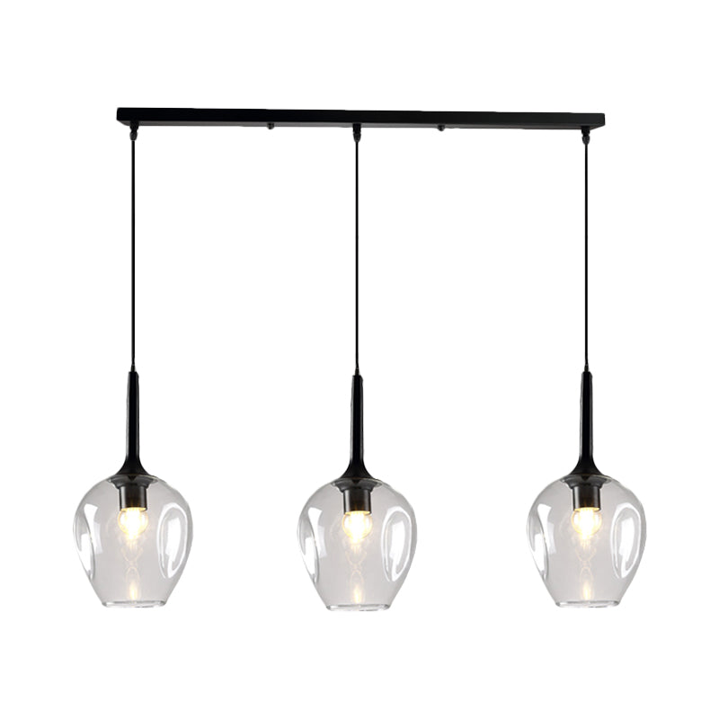 Tulip Cluster Pendant Lamp with Linear Design Modern Amber Smoke Blue Glass 3 Lights Black Ceiling Hung Light - Rebooters