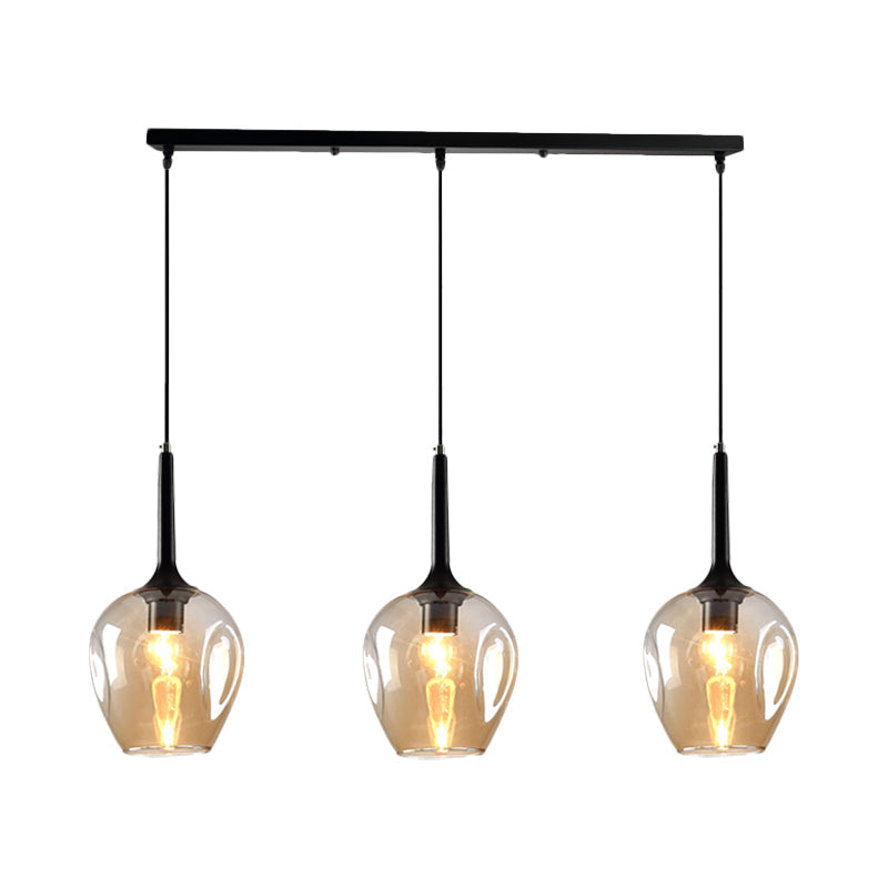 Tulip Cluster Pendant Lamp with Linear Design Modern Amber Smoke Blue Glass 3 Lights Black Ceiling Hung Light - Rebooters