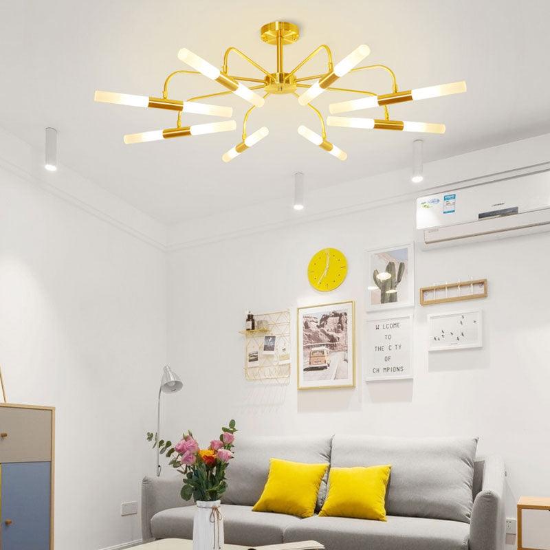 Acrylic Tube Shade Ceiling Chandelier Hotel 12/16 Lights Modern Metal Lamp in Gold - Rebooters