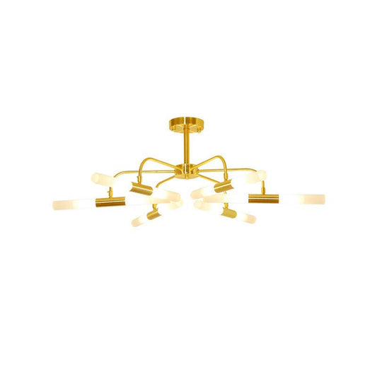 Acrylic Tube Shade Ceiling Chandelier Hotel 12/16 Lights Modern Metal Lamp in Gold - Rebooters