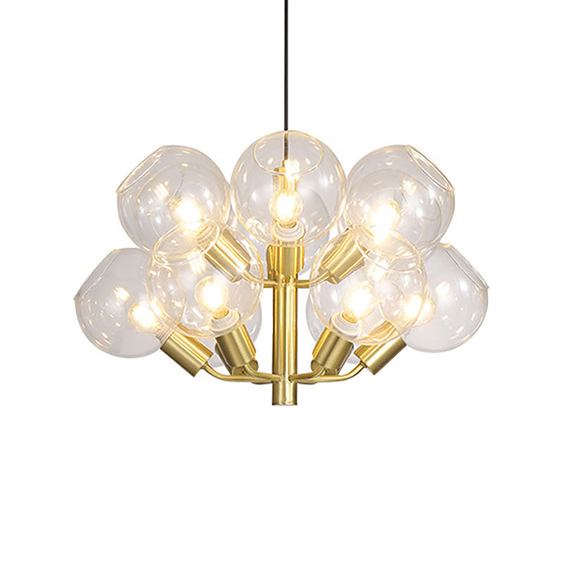 2-Tier Bubble Restaurant Chandelier Clear Glass 12-Bulb Pendant Lighting in Gold - Rebooters