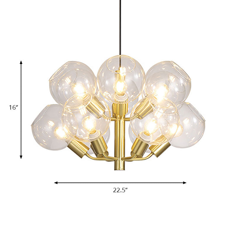 2-Tier Bubble Restaurant Chandelier Clear Glass 12-Bulb Pendant Lighting in Gold - Rebooters