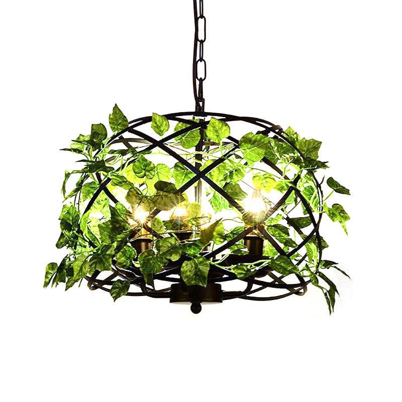 4-Head Plant Pendant Chandelier Black Iron Cage Light - Rebooters
