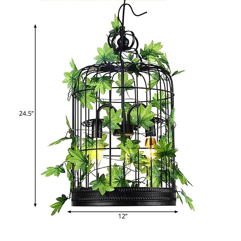 4-Head Plant Pendant Chandelier Black Iron Cage Light - Rebooters