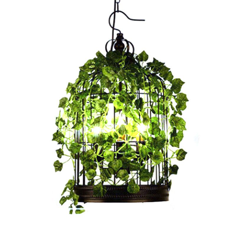 4-Head Plant Pendant Chandelier Black Iron Cage Light - Rebooters