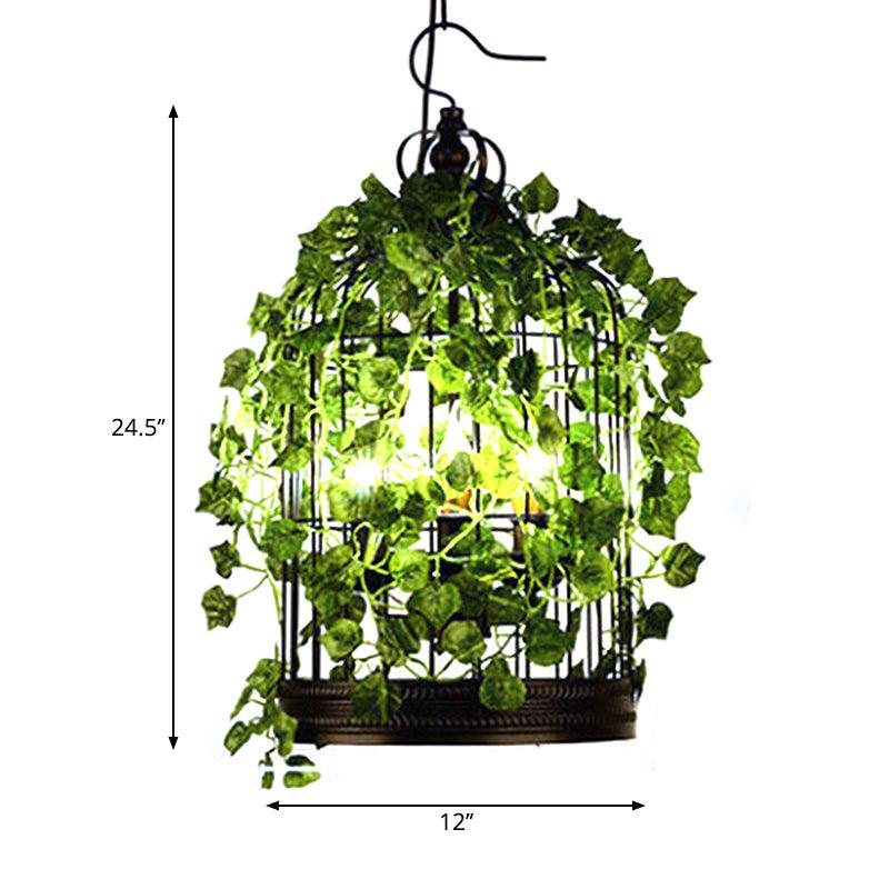 4-Head Plant Pendant Chandelier Black Iron Cage Light - Rebooters