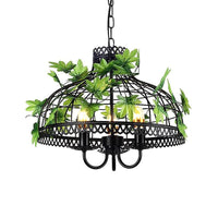 4-Head Plant Pendant Chandelier Black Iron Cage Light - Rebooters