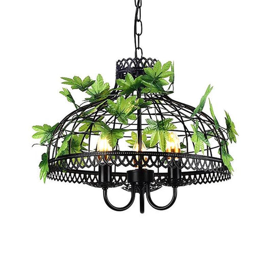 4-Head Plant Pendant Chandelier Black Iron Cage Light - Rebooters