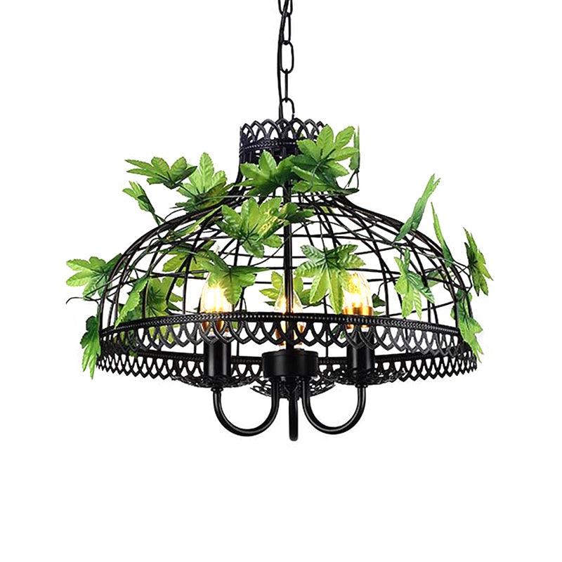 4-Head Plant Pendant Chandelier Black Iron Cage Light - Rebooters