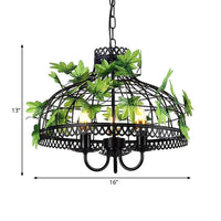 4-Head Plant Pendant Chandelier Black Iron Cage Light - Rebooters