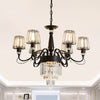 3-Tier Drawing Room Hanging Chandelier Crystal Rectangle 6 Bulbs Simple Ceiling Light - Rebooters