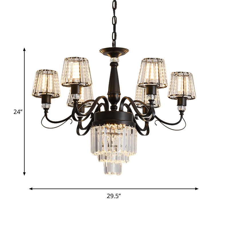 3-Tier Drawing Room Hanging Chandelier Crystal Rectangle 6 Bulbs Simple Ceiling Light - Rebooters