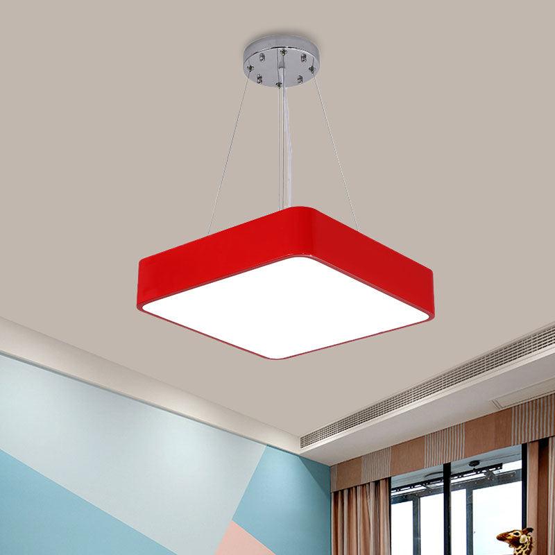 Square Kindergarten Chandelier Lamp Acrylic Nordic Style LED Pendant Light Kit in Yellow Red Blue - Rebooters