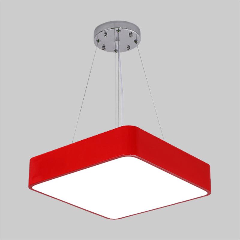 Square Kindergarten Chandelier Lamp Acrylic Nordic Style LED Pendant Light Kit in Yellow Red Blue - Rebooters