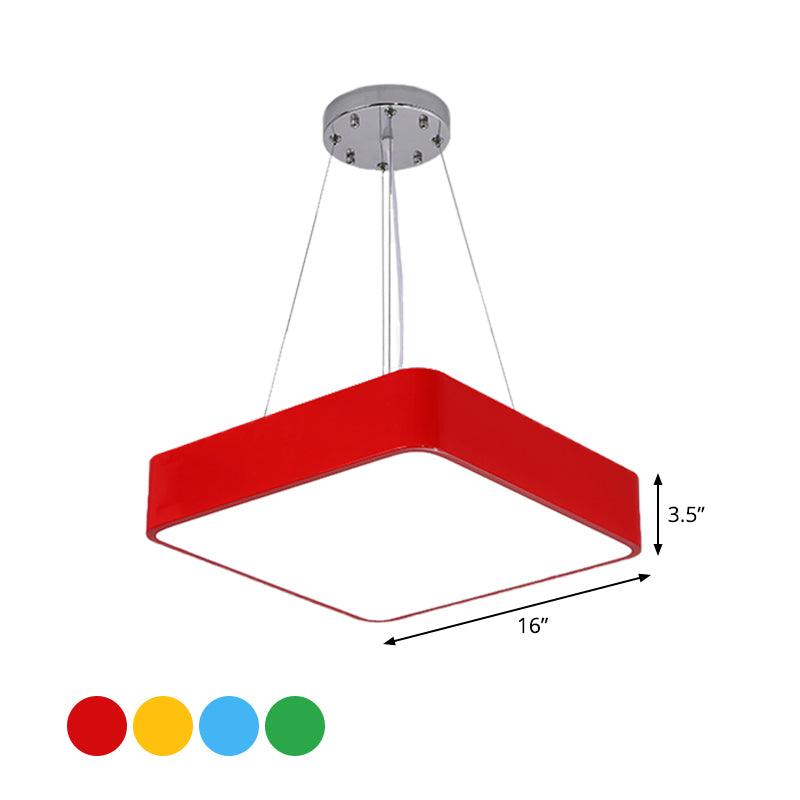 Square Kindergarten Chandelier Lamp Acrylic Nordic Style LED Pendant Light Kit in Yellow Red Blue - Rebooters