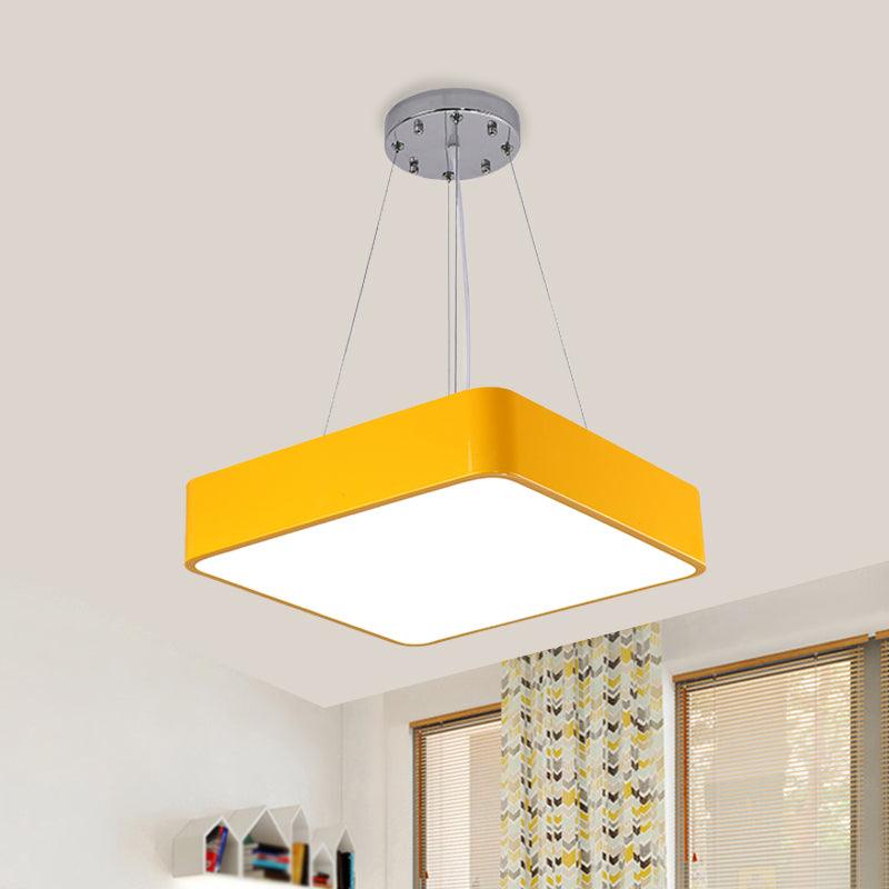 Square Kindergarten Chandelier Lamp Acrylic Nordic Style LED Pendant Light Kit in Yellow Red Blue - Rebooters