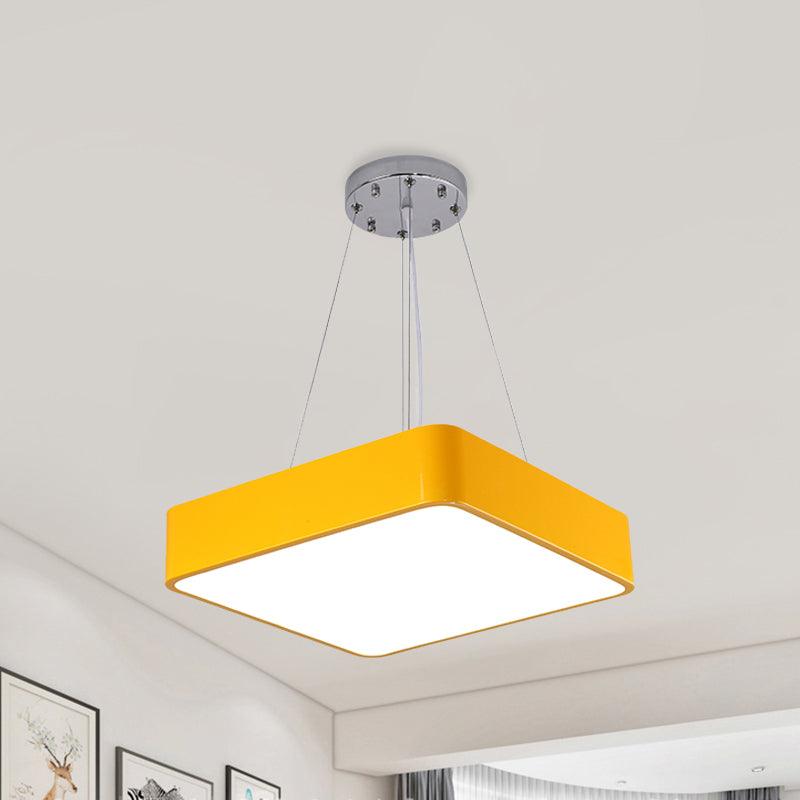 Square Kindergarten Chandelier Lamp Acrylic Nordic Style LED Pendant Light Kit in Yellow Red Blue - Rebooters