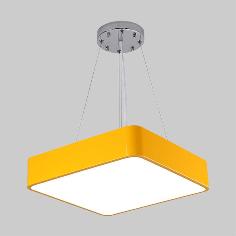 Square Kindergarten Chandelier Lamp Acrylic Nordic Style LED Pendant Light Kit in Yellow Red Blue - Rebooters