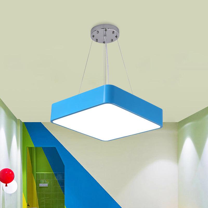 Square Kindergarten Chandelier Lamp Acrylic Nordic Style LED Pendant Light Kit in Yellow Red Blue - Rebooters