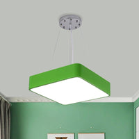 Square Kindergarten Chandelier Lamp Acrylic Nordic Style LED Pendant Light Kit in Yellow Red Blue - Rebooters