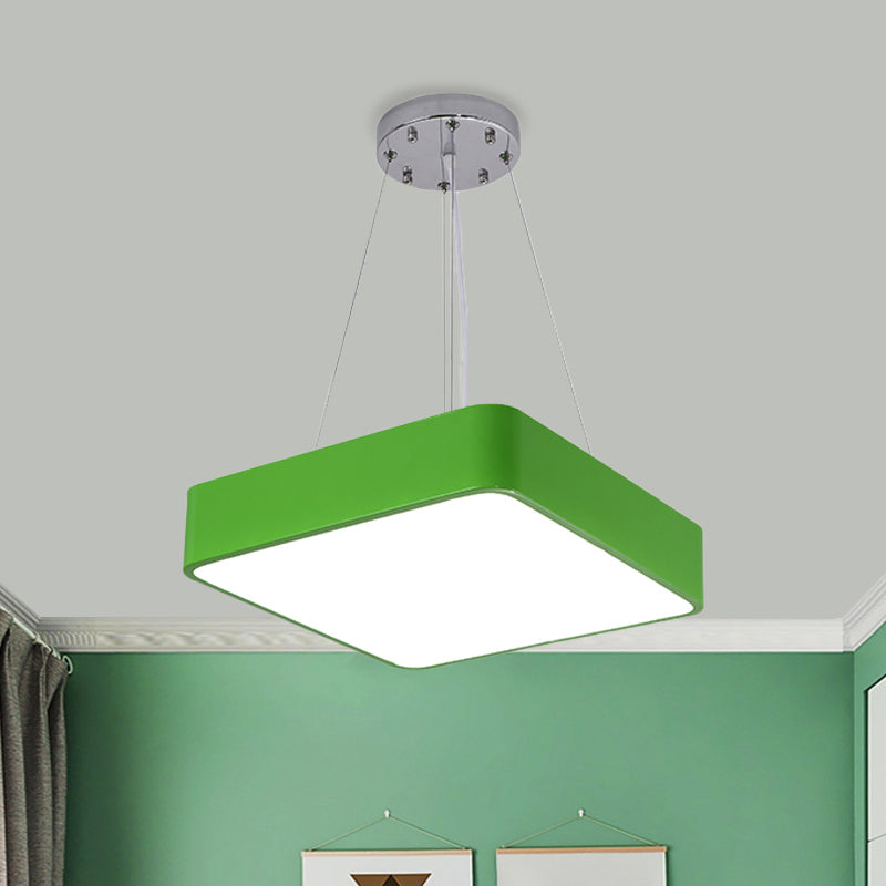 Square Kindergarten Chandelier Lamp Acrylic Nordic Style LED Pendant Light Kit in Yellow Red Blue - Rebooters