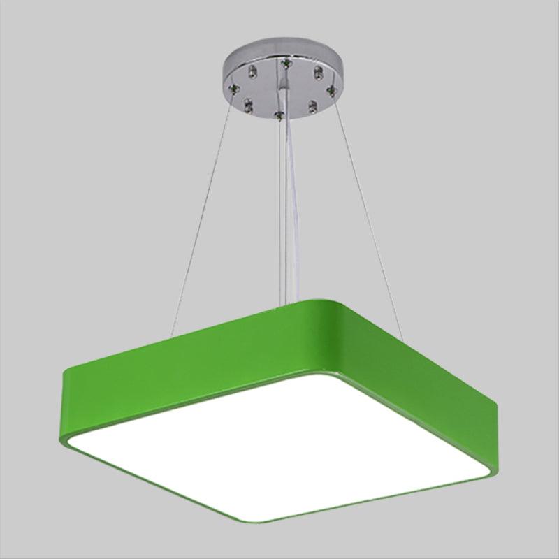 Square Kindergarten Chandelier Lamp Acrylic Nordic Style LED Pendant Light Kit in Yellow Red Blue - Rebooters