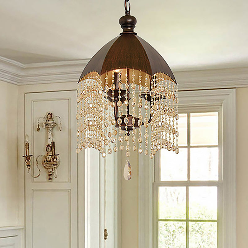 3 Lights Crystal Hanging Chandelier Traditional Rust Pendant Light - Rebooters