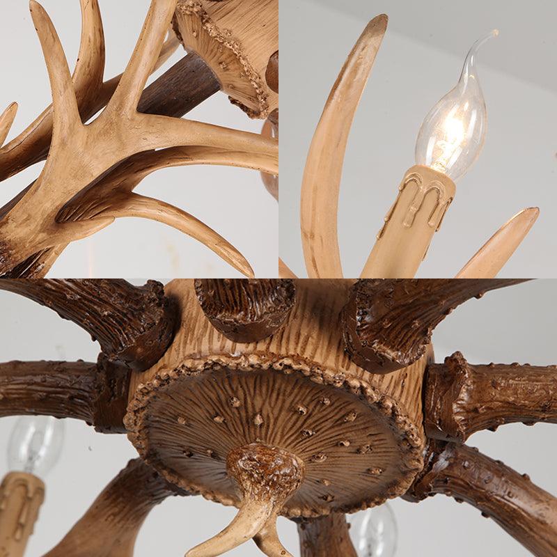 6/8-Light Resin Chandelier Lamp Rural Brown Antlered Pendant - Rebooters