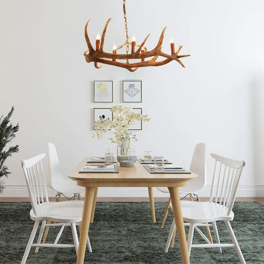 5 Bulbs Resin Chandelier Lighting Classic Brown Candle Shape - Rebooters