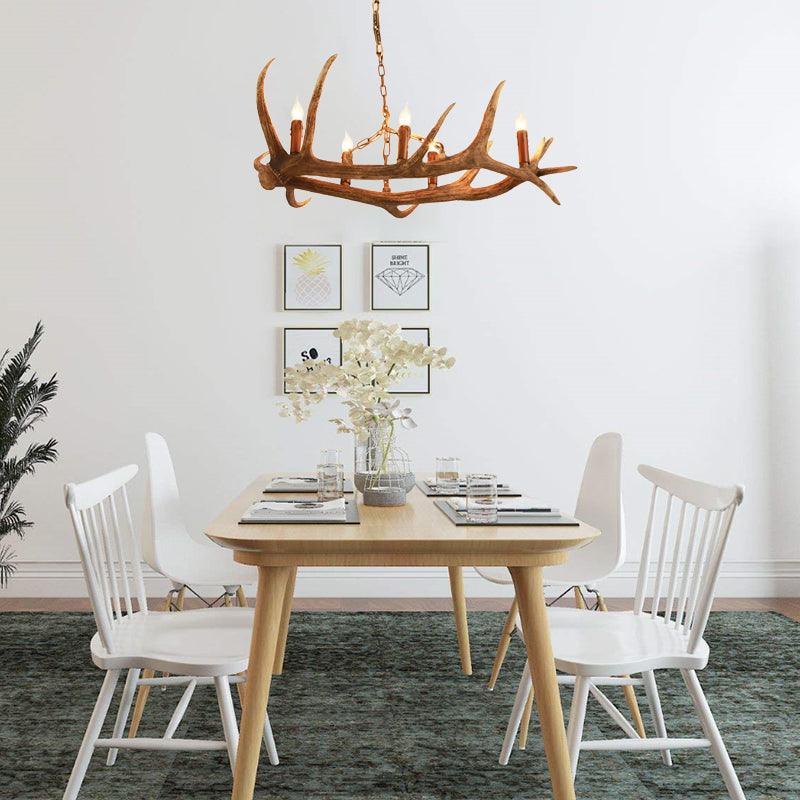 5 Bulbs Resin Chandelier Lighting Classic Brown Candle Shape - Rebooters