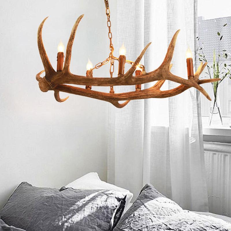 5 Bulbs Resin Chandelier Lighting Classic Brown Candle Shape - Rebooters