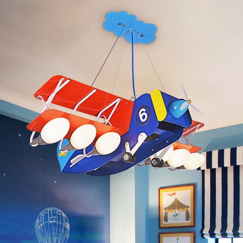 Cartoon Wright Flyer Chandelier 6 Bulbs Kids Ceiling Light - Rebooters