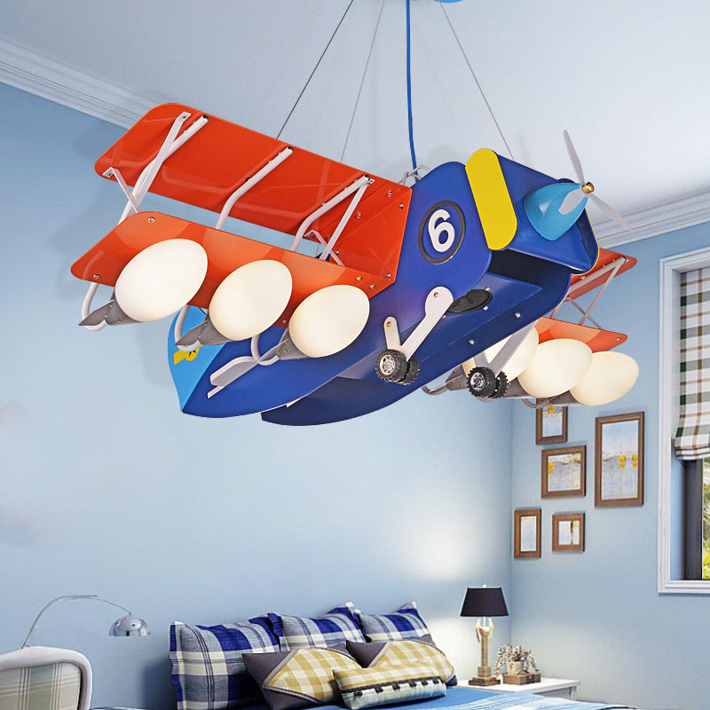 Cartoon Wright Flyer Chandelier 6 Bulbs Kids Ceiling Light - Rebooters