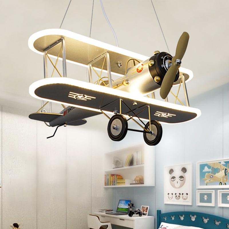 Biplane Acrylic Chandelier Lamp Kids LED White Ceiling Pendant Light - Rebooters