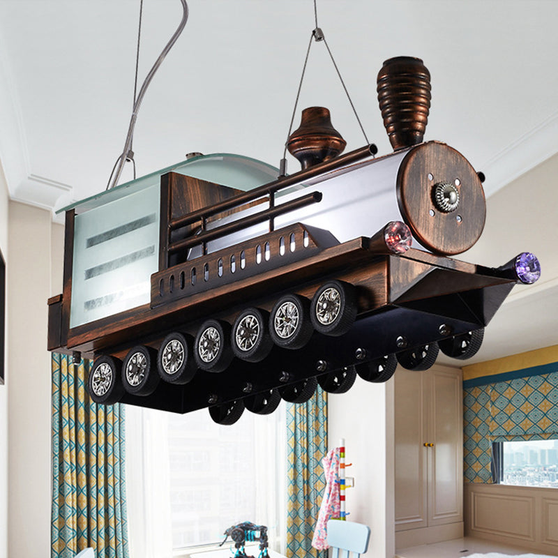 Steam Locomotive Kids Bedroom Chandelier LED Light Coffee - Rebooters