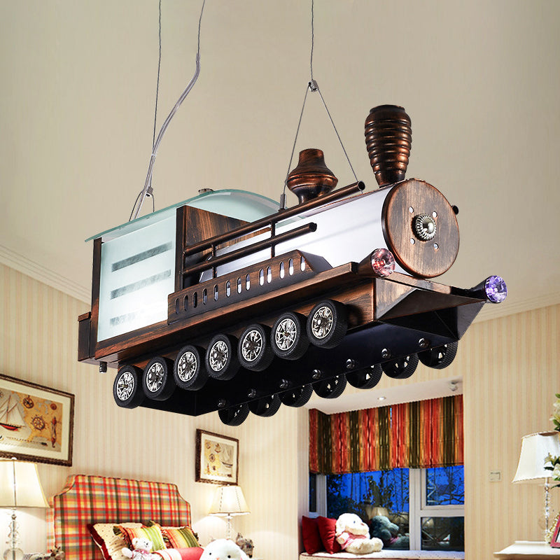 Steam Locomotive Kids Bedroom Chandelier LED Light Coffee - Rebooters