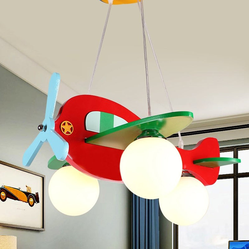 3-Head Nursery Ceiling Pendant Lamp Cartoon Red White Plane Chandelier - Rebooters