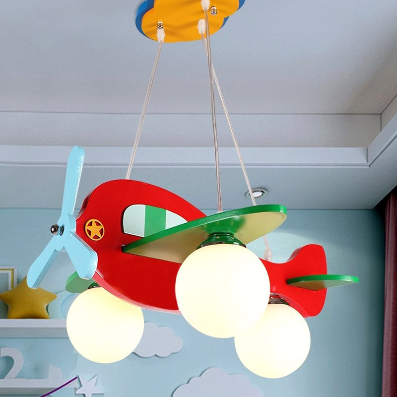 3-Head Nursery Ceiling Pendant Lamp Cartoon Red White Plane Chandelier - Rebooters