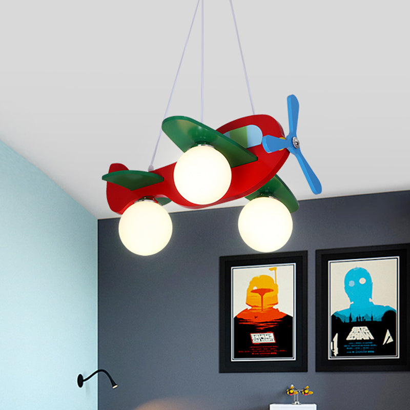 3-Head Nursery Ceiling Pendant Lamp Cartoon Red White Plane Chandelier - Rebooters