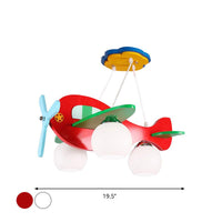 3-Head Nursery Ceiling Pendant Lamp Cartoon Red White Plane Chandelier - Rebooters