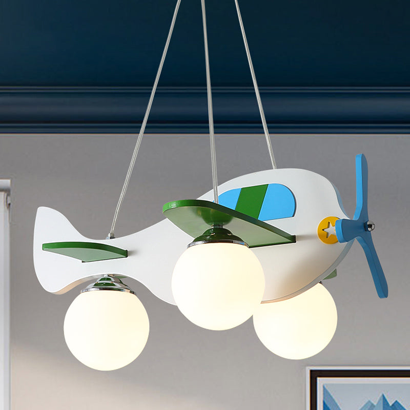 3-Head Nursery Ceiling Pendant Lamp Cartoon Red White Plane Chandelier - Rebooters