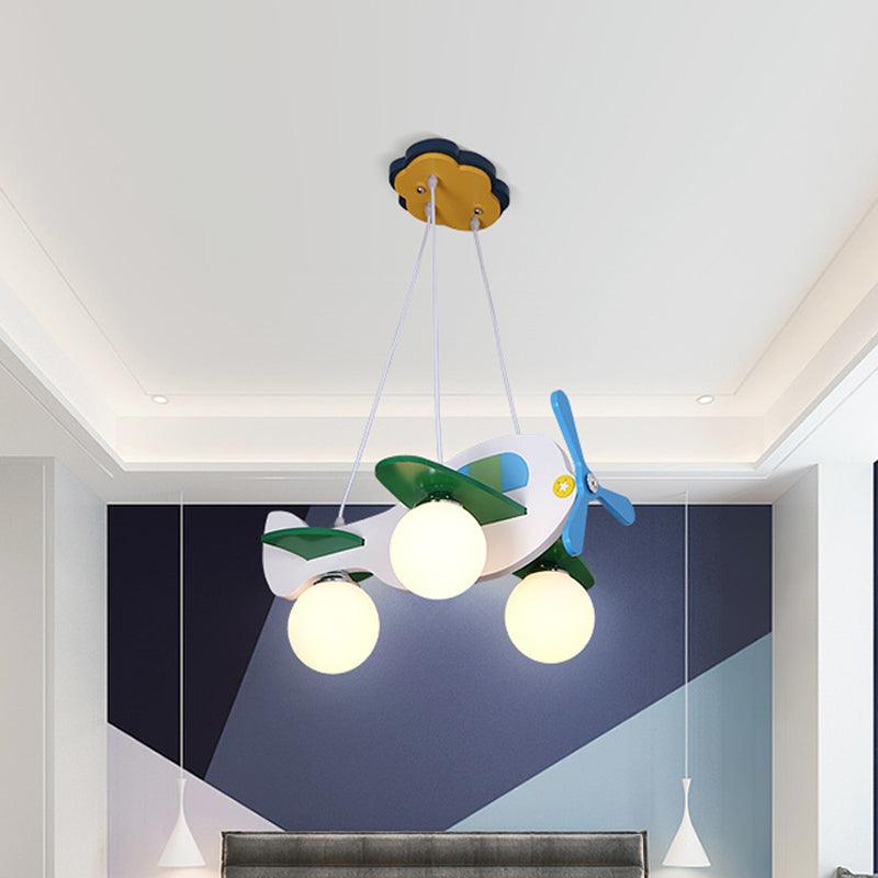 3-Head Nursery Ceiling Pendant Lamp Cartoon Red White Plane Chandelier - Rebooters
