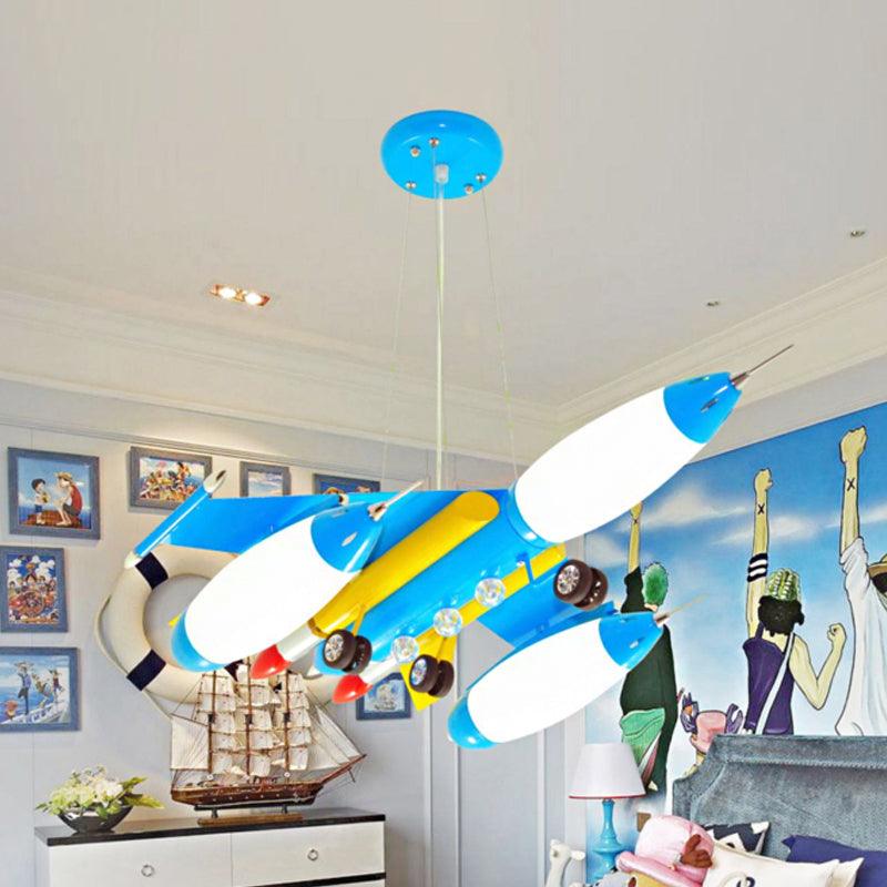 Airplane Suspension Pendant Light Kids White Glass LED Chandelier - Rebooters