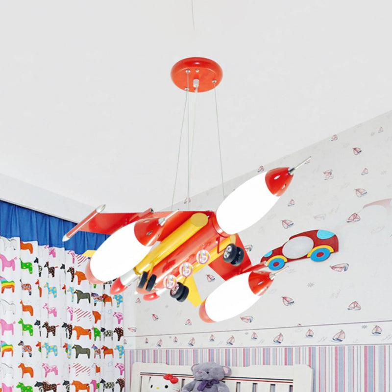 Airplane Suspension Pendant Light Kids White Glass LED Chandelier - Rebooters